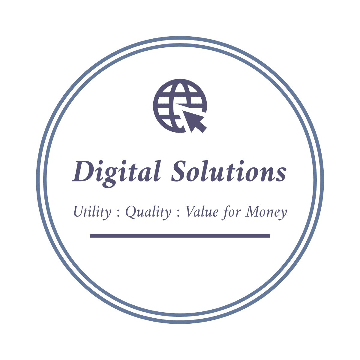 Digital Solutions Logo. Black taxt on white background , within a circle.